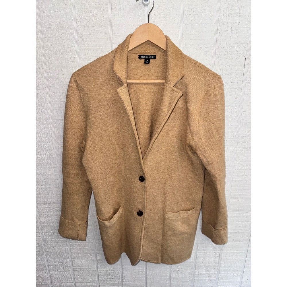 J.Crew Mercantile Sweater Blazer Womens Camel Tan Cotton Knit Jacket M